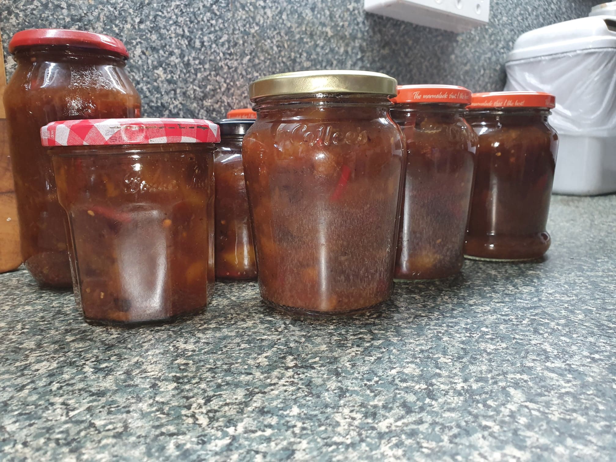 Jar of finished spicy mango chutney
