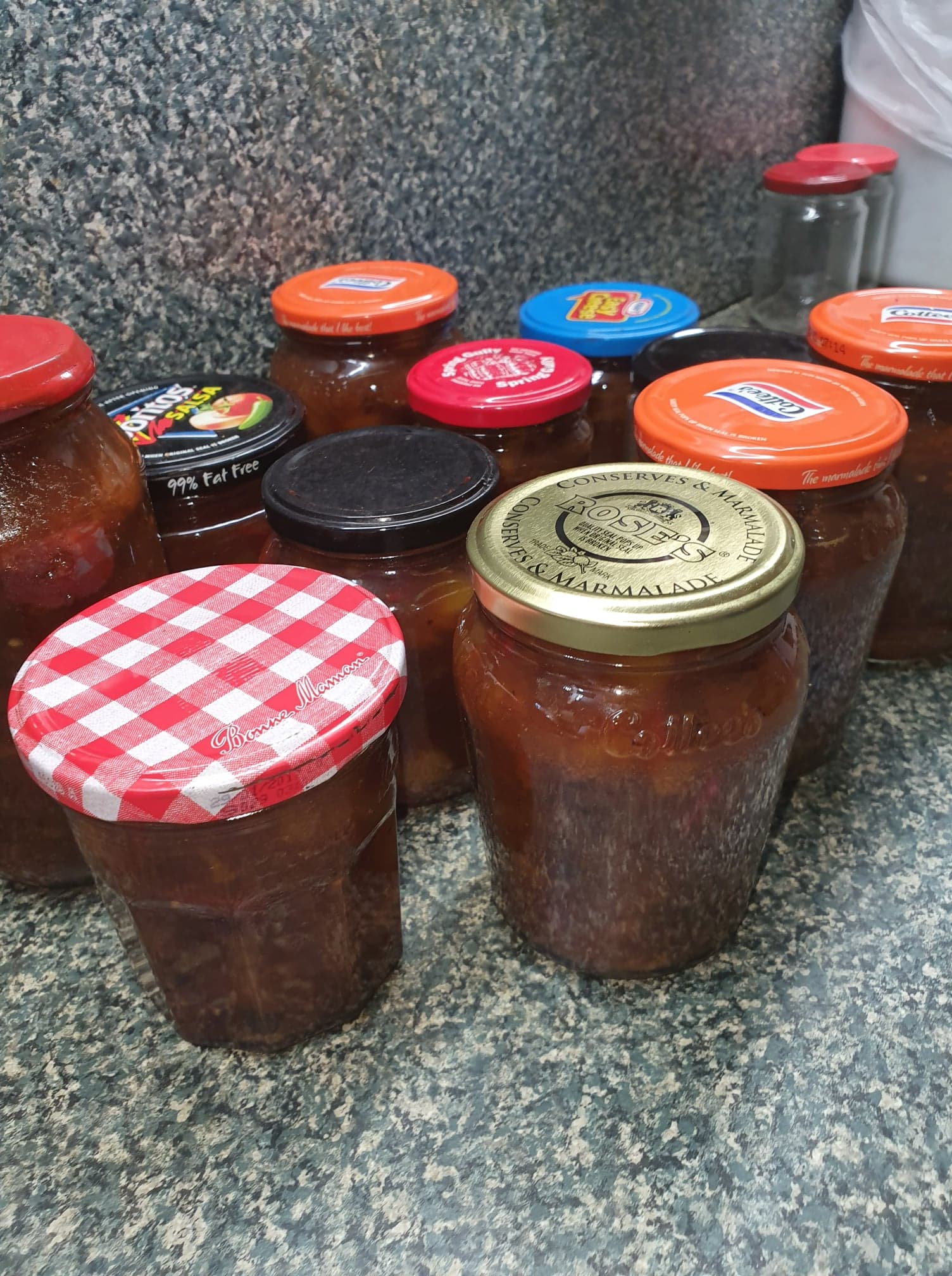 Side view of mango chutney with spices